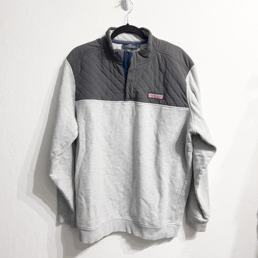 Vineyard Vines Light Gray and Charcoal Quilted Pullover